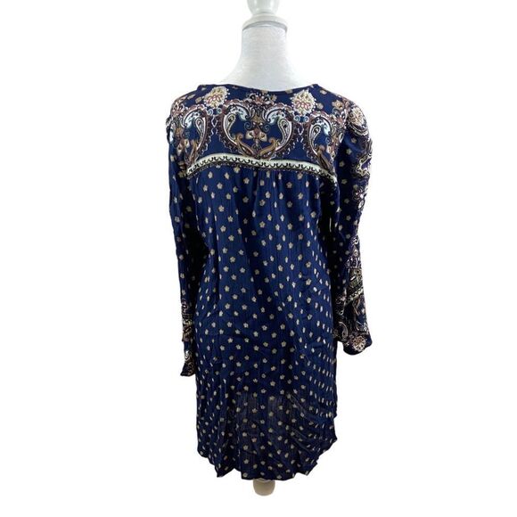 Angie Apparel Navy Paisley Bell-Sleeve Peasant Dress Size Large - Picture 11 of 11